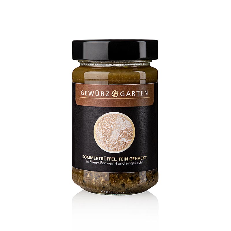 Spice Garden Summer Truffle Brisures, finely chopped and boiled in Port-Wine-Fond - 225 g - Glass