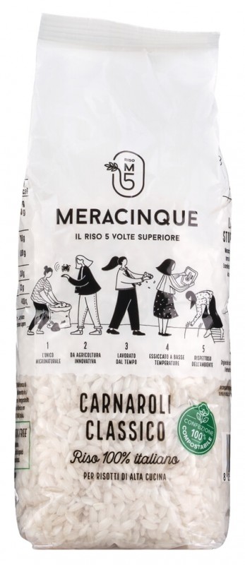 Riso Carnaroli Classico, Riso Carnaroli, Meracinque - 500 g - borsa