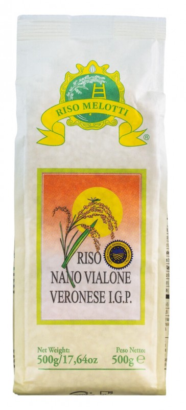 Riso Nano Vialone Veronese IGP, Risotto-Reis Vialone, Melotti - 500 g - Packung