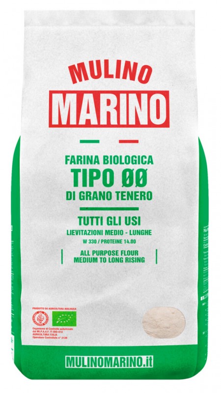 Farina Tipo 00 di Grano tenero biologico, farine de ble type 00 biologique, Mulino Marino - 1 000g - sac