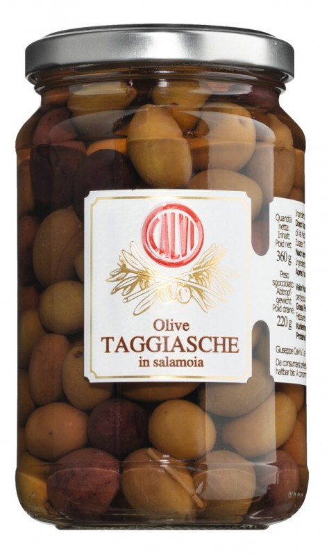 Olive Taggiasche, Taggiasca Oliven in Salzlake, Calvi - 360 g - Glas