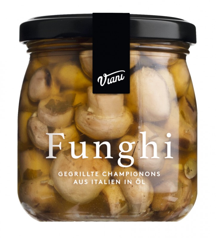 FUNGHI - Gegrillte Champignons in Öl, Gegrillte Champignons in Öl, Viani - 180 g - Glas