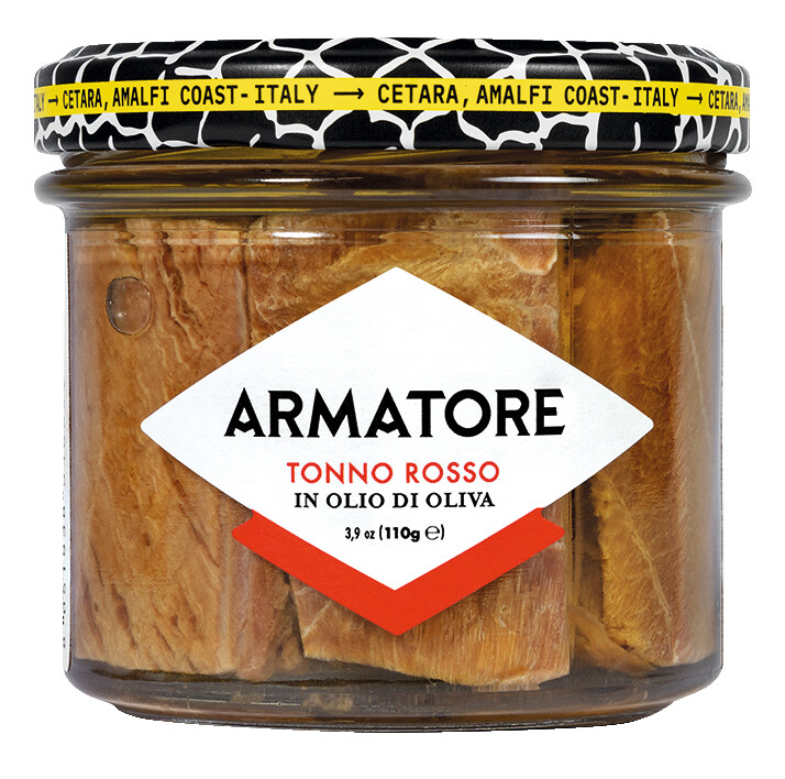 Tonno rosso in olio d`oliva, Thunfischfilets in Olivenöl, Armatore - 110 g - Glas