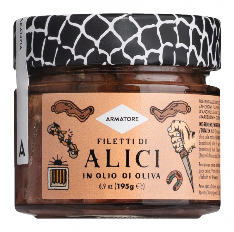 Alici in olio, Acciughe sott`olio, Armatore - 195 g - Bicchiere