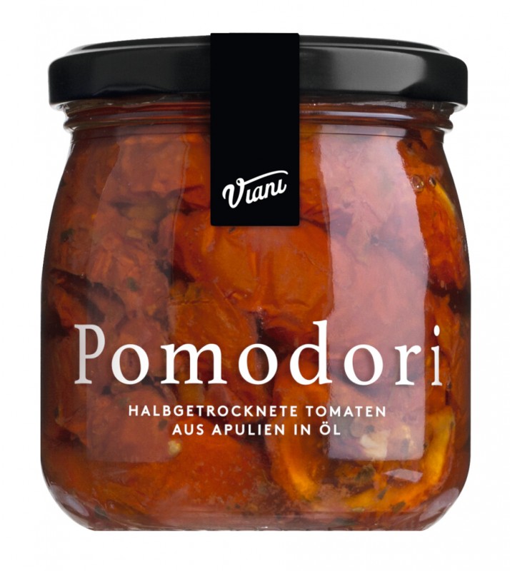 POMODORI - Halbgetrocknete Tomaten in Öl, Halbgetrocknete Tomaten in Öl, Viani - 180 g - Glas