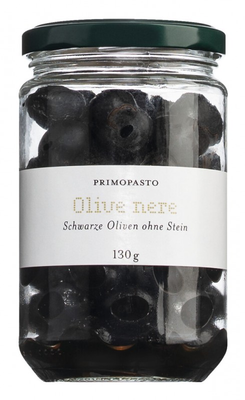 Olive nere denocciolate, olives noires, denoyautees, primopasto - 130g - Verre