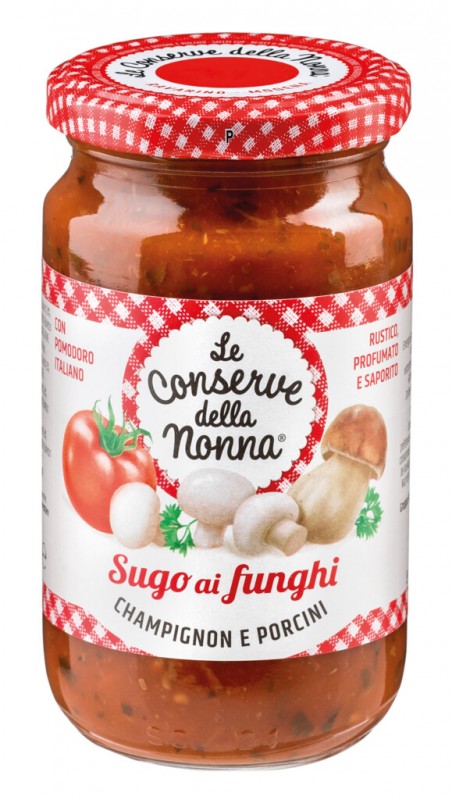 Sugo ai funghi, molho de tomate com cogumelos, Le Conserve della Nonna - 190g - Vidro