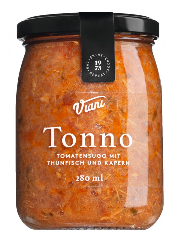 TONNO - Tomatensugo mit Thunfisch und Kapern, Tomatensauce mit Thunfisch und Kapern, Viani - 280 ml - Glas