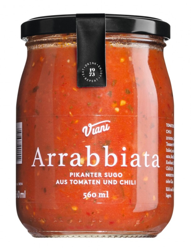 ARRABBIATA - Pikanter Sugo mit Chilli, Tomatensauce mit Chilli, Viani - 560 ml - Glas