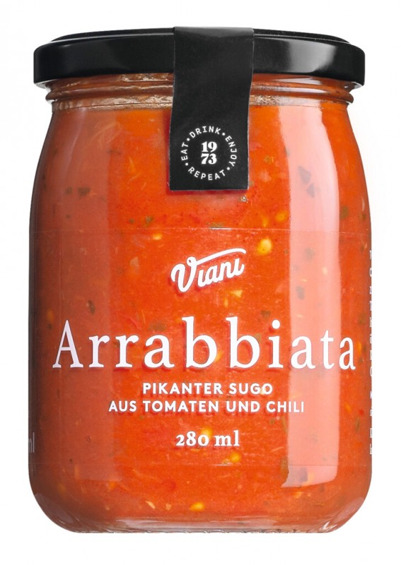 ARRABBIATA - Pikanter Sugo mit Chilli, Tomatensauce mit Chilli, Viani - 280 ml - Glas