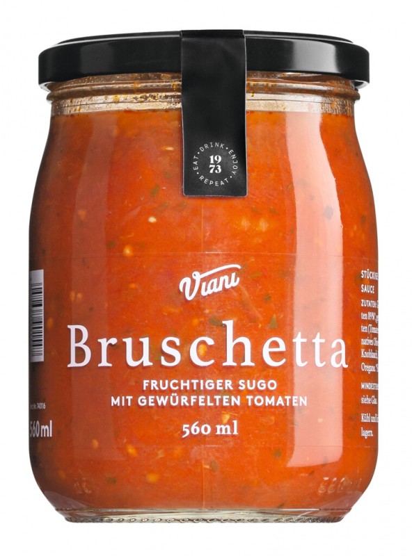 BRUSCHETTA - Sugo with diced tomatoes, tomato sauce with diced tomatoes, Viani - 560 ml - Glass