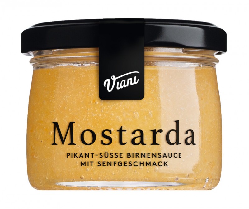 Mostarda di pere, pear sauce with mustard flavor, spicy-sweet, Viani - 130 g - Glass