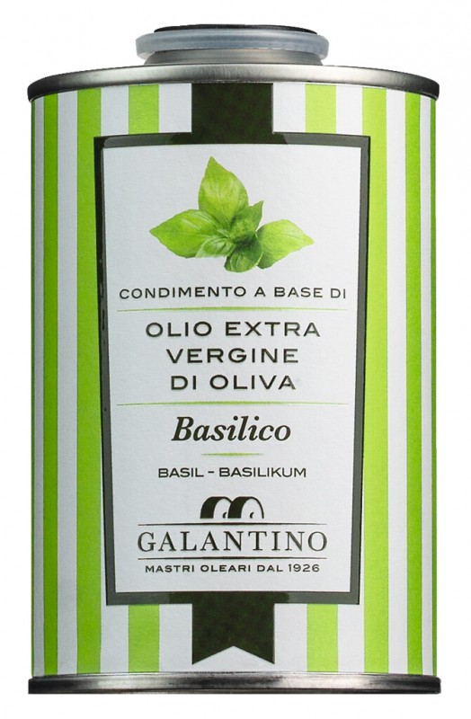 Olio extra vergine di oliva e basilico, Natives Olivenöl extra mit Basilikum, Galantino - 250 ml - Dose