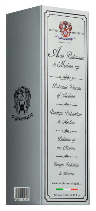 Balsamic Vinegar of Modena IGP Argento, Balsamic Vinegar of Modena IGP, aged for 8 years, Malpighi - 250ml - Bottle