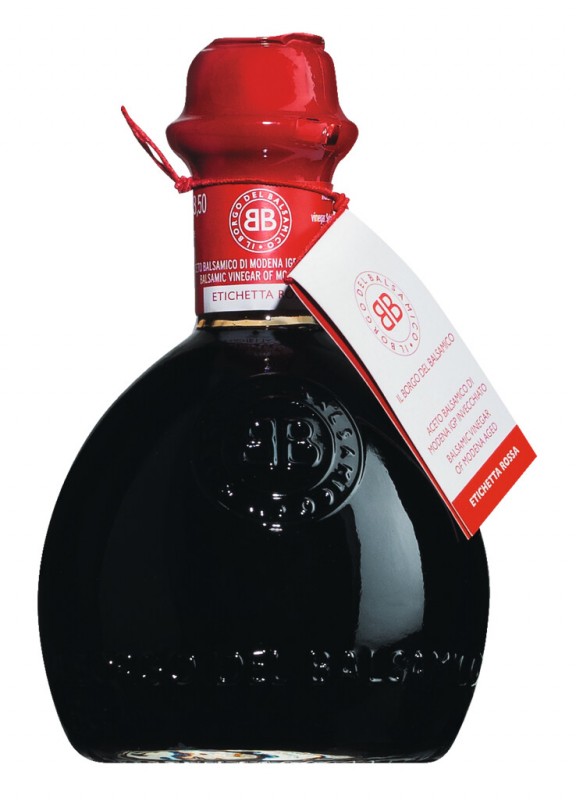 Aceto Balsamico di Modena IGP, etichetta rossa, balsamicoazijn, gerijpt, in een geschenkdoos, Il Borgo del Balsamico - 250 ml - Fles