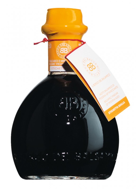 Aceto Balsamico di Modena IGP, etichetta gialla, balsamicoazijn, gerijpt, in een geschenkdoos, Il Borgo del Balsamico - 250 ml - Fles