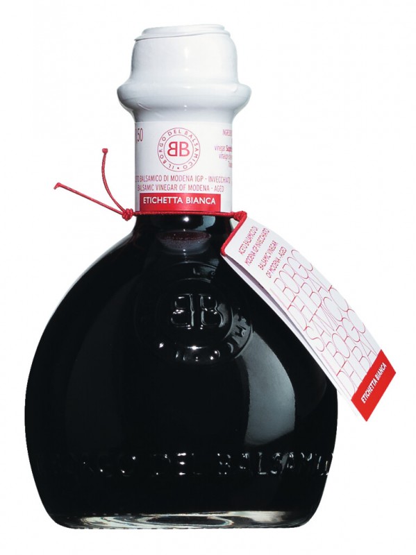 Aceto Balsamico di Modena IGP, etichetta bianca, balsamicoazijn, gerijpt, in een geschenkdoos, Il Borgo del Balsamico - 250 ml - Fles