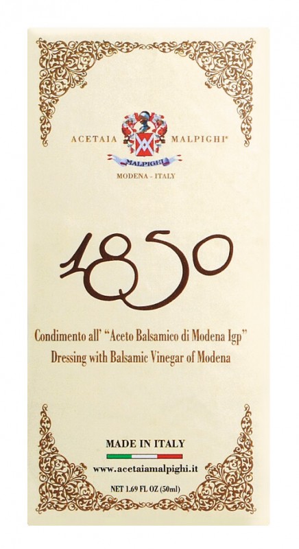 1850 Condimento all`Aceto Balsam.di Modena IGP, Condimento Balsamico, 6 Jahre gereift, Malpighi - 50 ml - Flasche