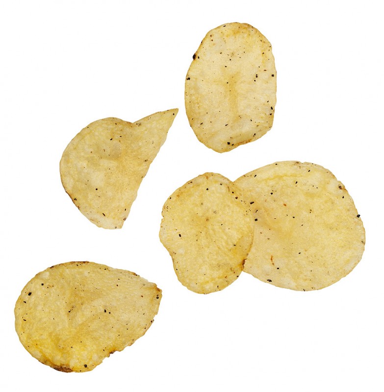 Patatas fritas a la pimienta negra, Kartoffelchips mit nativem Olivenöl extra+Pfeffer, San Nicasio - 150 g - Beutel