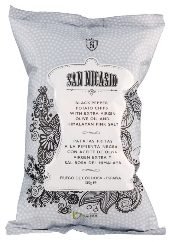 Patatas fritas a la pimienta negra, potato chips with extra virgin olive oil + pepper, San Nicasio - 150 g - bag