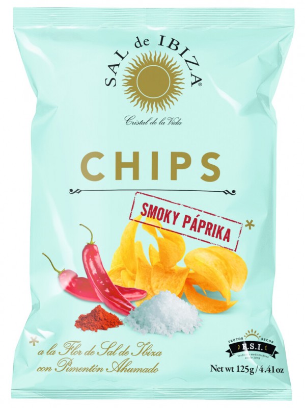 Chips Smoky Paprika, Kartoffelchips mit geräucherter Paprika, Sal de Ibiza - 125 g - Stück