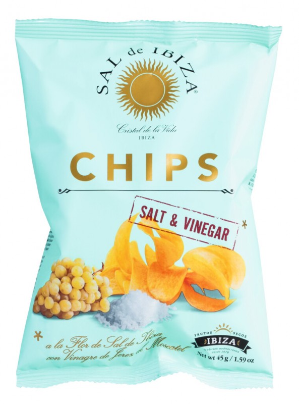 Chips Salt & Vinegar, Kartoffelchips mit Salz und Essig, Sal de Ibiza - 45 g - Stück