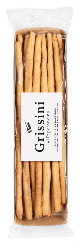 Grissini al Peperoncino, Grissini mit nativem Olivenöl extra und Chilli, Viani - 200 g - Stück