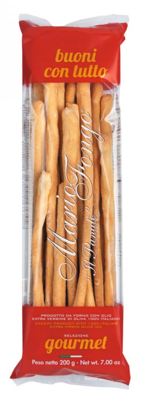 Grissini buoni con tutto, breadsticks, hand-rolled, Mario Fongo - 200 g - bag