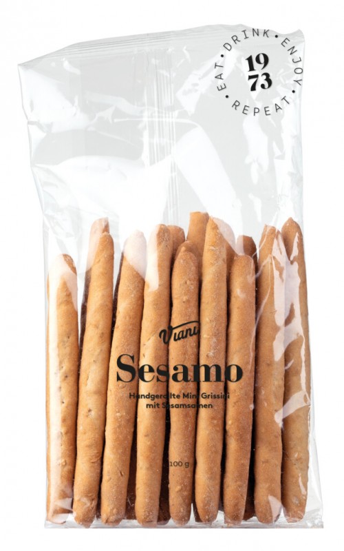 SESAMO - Mini Grissini mit Sesam, Handgerollte Grissini mit Sesam, Viani - 100 g - Beutel