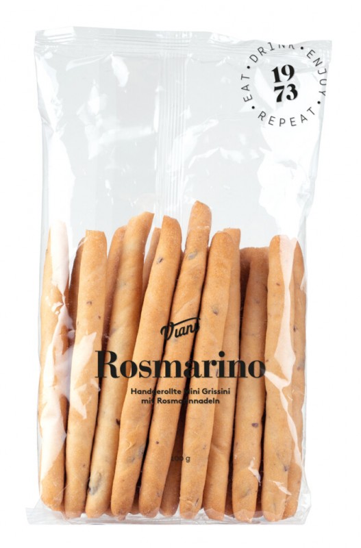 ROSMARINO - Mini Grissini mit Rosmarin, Handgerollte Grissini mit Rosmarin, Viani - 100 g - Beutel