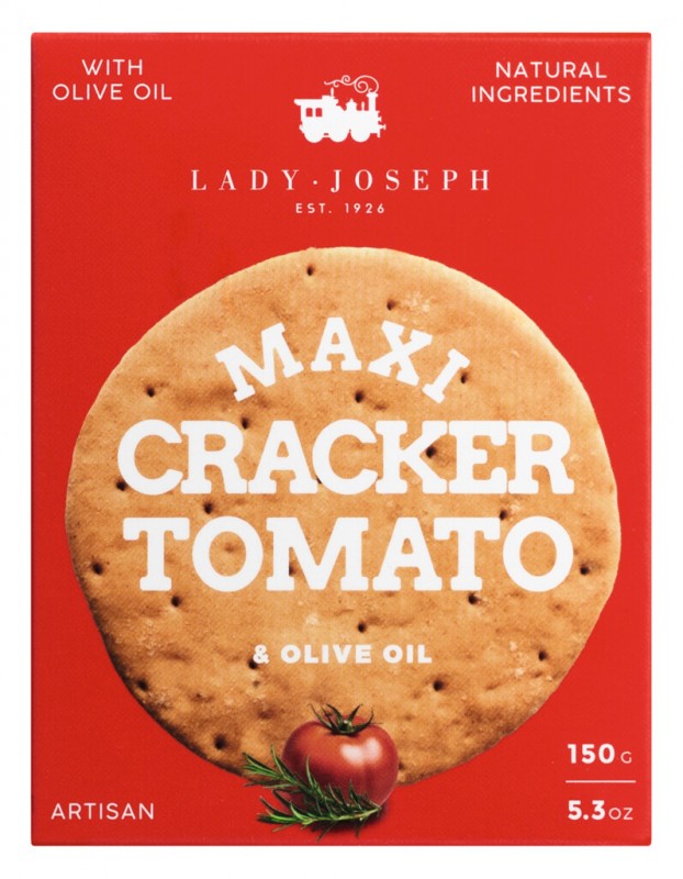 Maxi Cracker Tomato & Rosemary, Salzgebäck mit Tomaten, Rosmarin und Olivenöl, Lady Joseph - 150 g - Packung