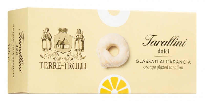 Tarallini Dolci Glassati all`Arancia, Gebäck mit Orangenglasur, Terre dei Trulli - 150 g - Packung