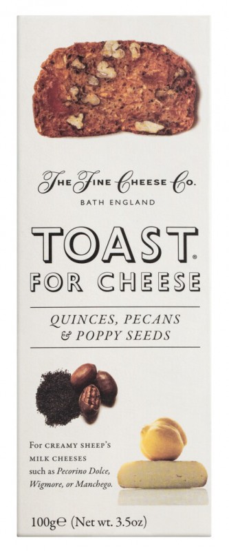 Toast for Cheese - Quince, Pecan & Poppy Seeds, Toastbrot mit Quitte, Pekannuss & Mohn, The Fine Cheese Company - 100 g - Packung