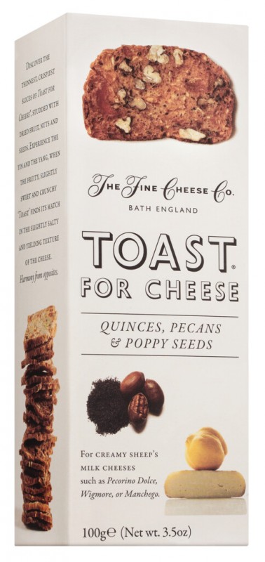 Toast for Cheese - Quince, Pecan & Poppy Seeds, Toastbrot mit Quitte, Pekannuss & Mohn, The Fine Cheese Company - 100 g - Packung