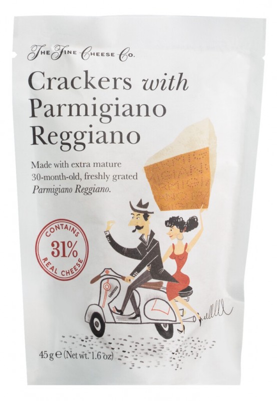 Crackers with Parmigiano Reggiano, Crackers with Parmesan, The Fine Cheese Company - 45 g - pack