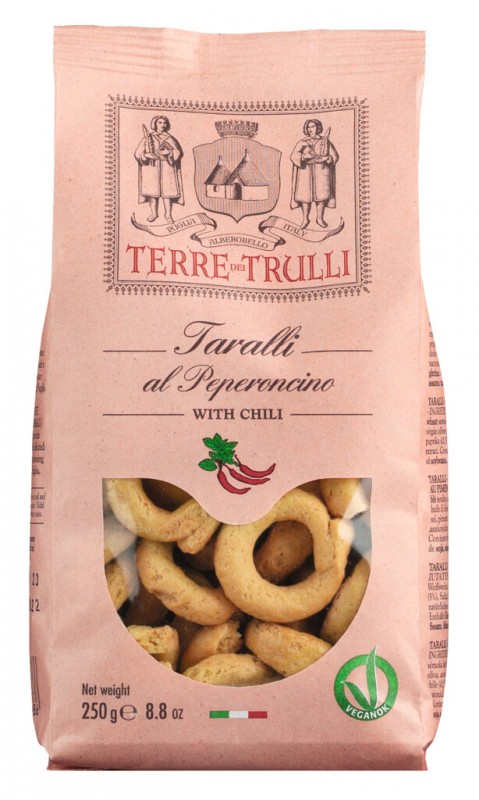 Taralli al Peperoncino, Salzgebäck mit Chilli, Terre dei Trulli - 250 g - Beutel