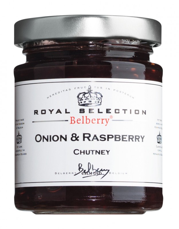 Chutney d`oignons et framboises, chutney d`oignons et framboises, Belberry - 180g - Verre