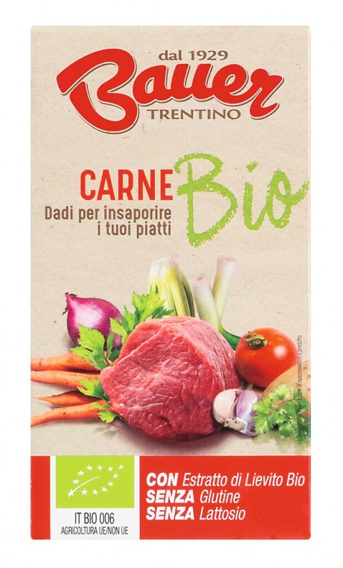 Dado per brodo di carne, Biologica, Brühwürfel, Rindfleisch, Bio, Bauer - 6 x 10 g - Packung