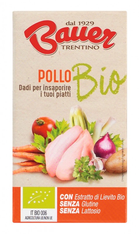 Dado per brodo di pollo, Biologica, Brühwürfel, Hühnerfleisch, Bio, Bauer - 6 x 10 g - Packung