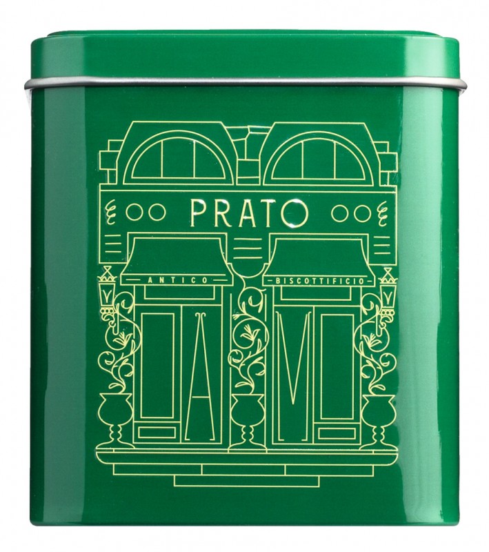 Biscotti di Prato alle mandorle, verde, Toscaanse amandelkoekjes, in een groen blikje, Mattei - 200g - kan