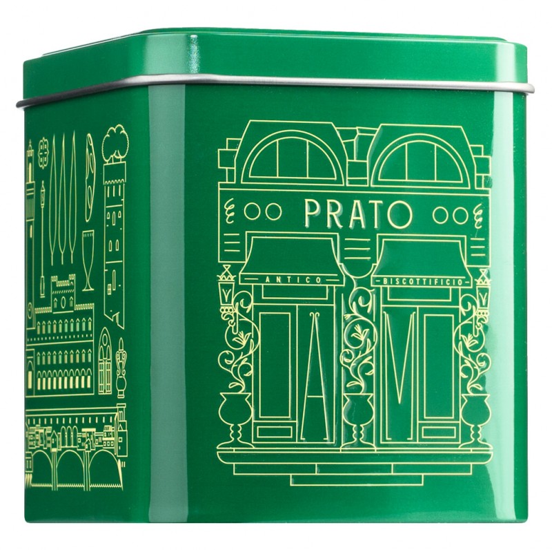 Biscotti di Prato alle mandorle, verde, Toscaanse amandelkoekjes, in een groen blikje, Mattei - 200g - kan