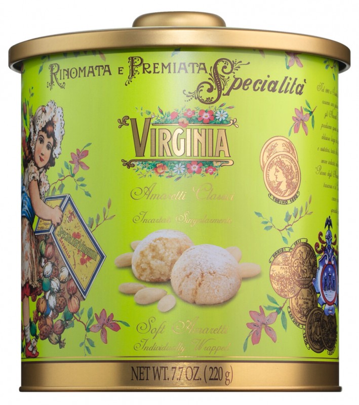 Amaretti classici, metallo biscottiera, Weiche Mandelmakronen, Dose, Amaretti Virginia - 220 g - Dose