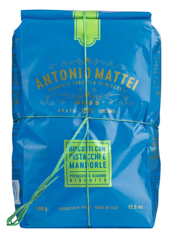 Biscotti Pistacchi e Mandorle, Toskanisches Mandelgebäck mit Pistazien, Beutel, Mattei - 500 g - Beutel