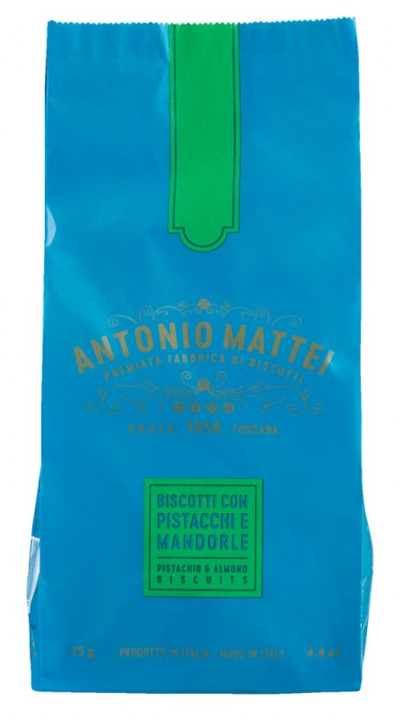 Biscotti Pistacchi e Mandorle, Tuscan almond biscuits with pistachios, bag, Mattei - 125 g - bag