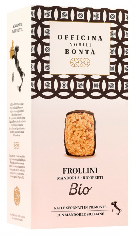 Frollini Mandorla Ricopert, Bio, Mandelkeks mit Schokolade überzogen, Bio, Officina Nobili Bontà - 180 g - Packung