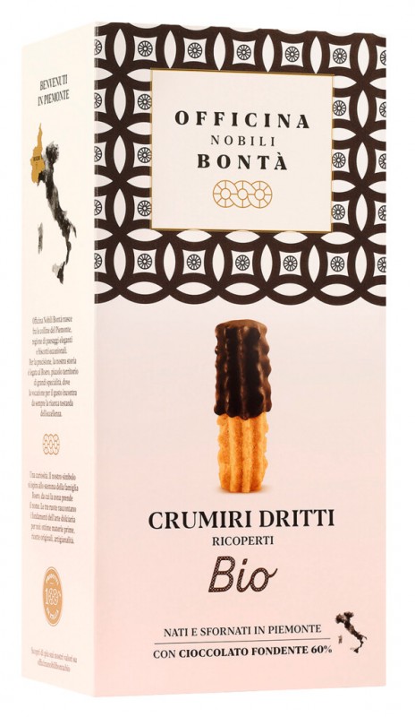 Crumiri dreiti Ricoperti, biscotti frollini bio, ricoperti di cioccolato, bio, Officina Nobili Bonta - 170 g - pacchetto