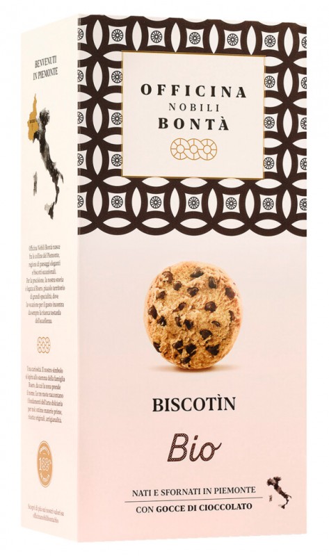 Biscotin, biologico, biscotto con gocce di cioccolato, biologico, Officina Nobili Bonta - 180 g - pacchetto