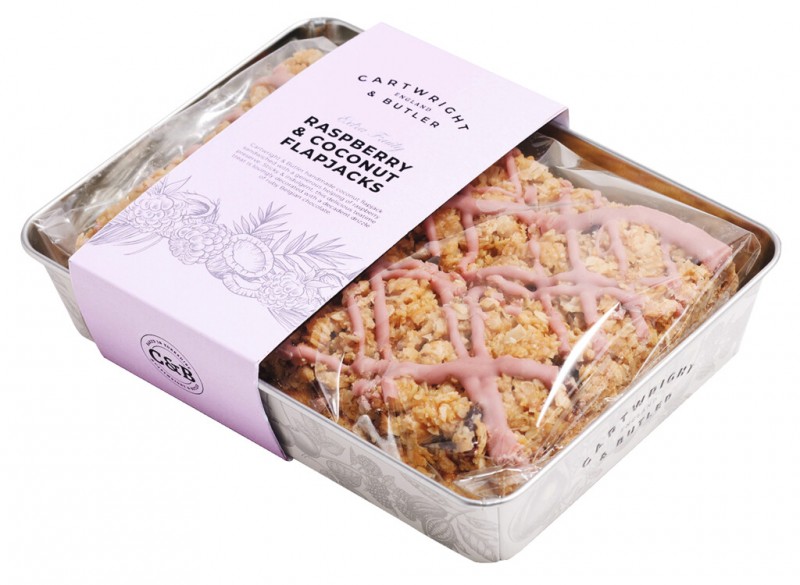 Raspberry and Coconut Flapjack, Oat-Coconut Bar with Raspberry Filling, Cartwright and Butler - 300 g - Piece