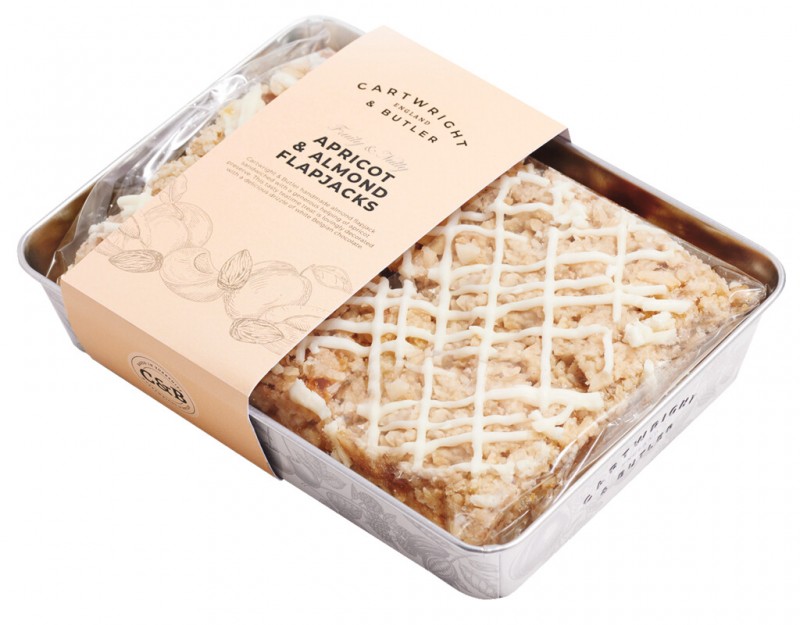 Abrikozen- en amandelflapjack, haver- en amandelrepen met abrikozenvulling, Cartwright en Butler - 300g - Deel