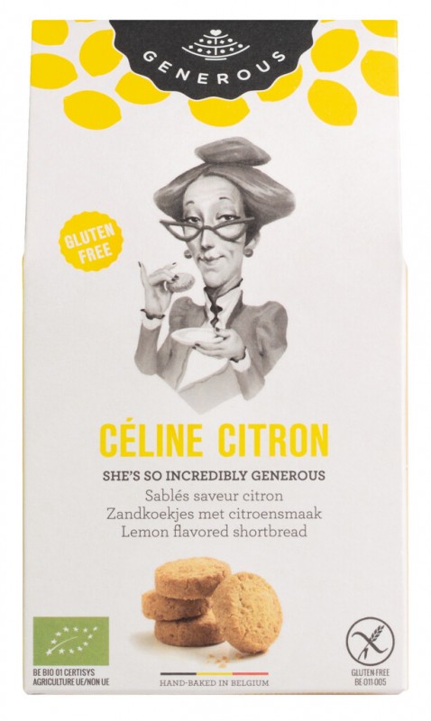 Celine Citron, biscotti al burro e limone biologici, senza glutine, senza glutine, biologici, generosi - 100 g - pacchetto